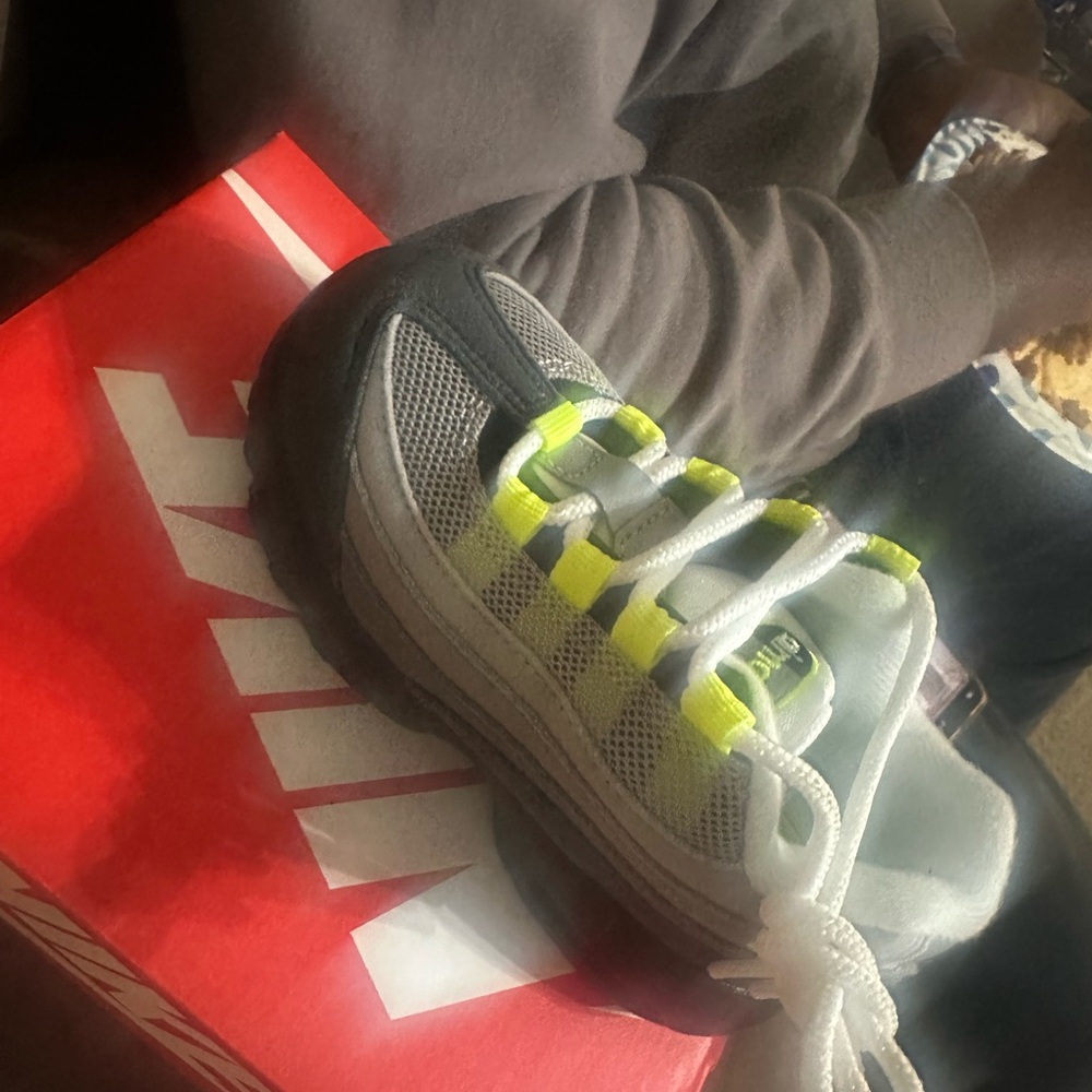 Nike Kids Gray Sneakers with Neon Yellow Accents